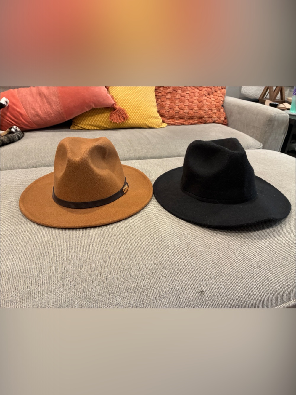 Amazon Women's Wide Brim Fedora Hat - Tan and Black